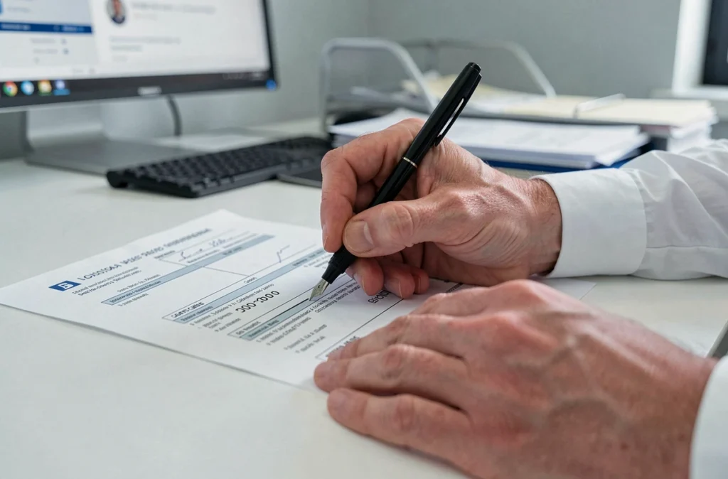 Gros plan sur la signature et le barrage d'une carte grise pour une cession de véhicule