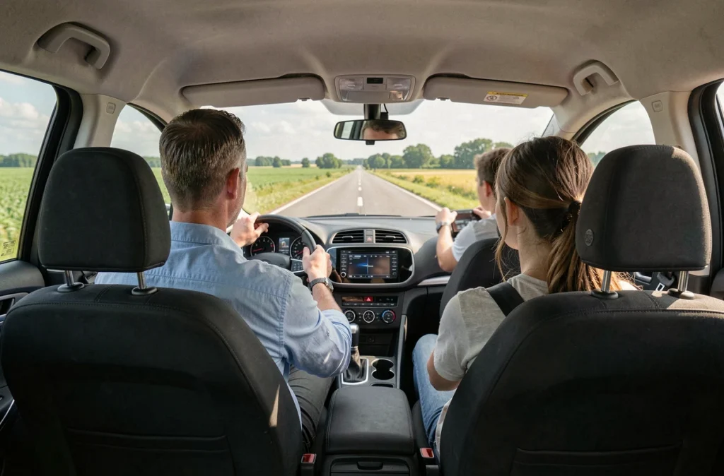 Séance de conduite accompagnée avec un jeune élève et l'instructeur de l'Auto Ecole Patrick Pirosa sur une route de campagne en Eure-et-Loir