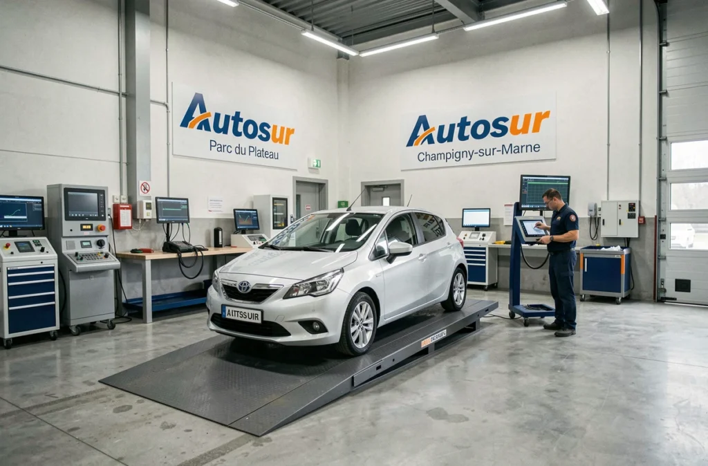 Baie d'inspection du centre Autosur Champigny Parc du Plateau avec diagnostic numérique